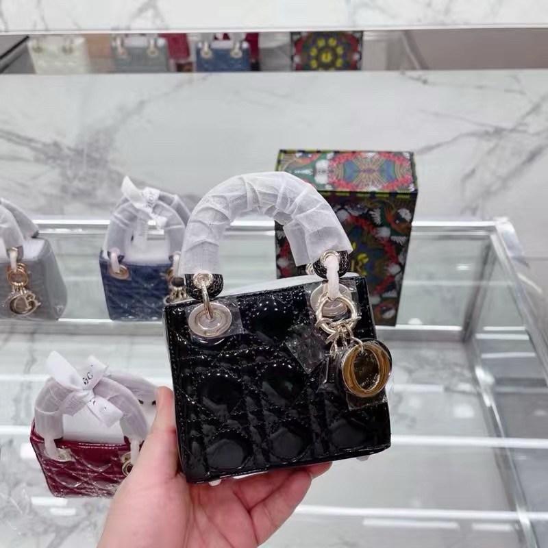 Túi lady Di.or bản bóng sz 12 mini full hộp nam châm