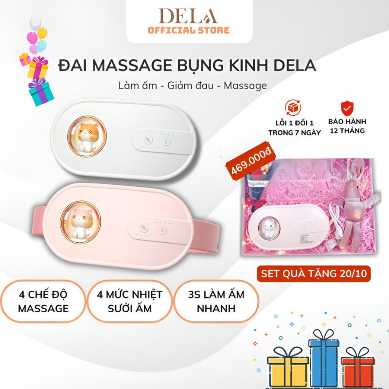 Máy Massage bụng kinh DELADEP, đai chườm ấm bụng, sưởi ấm bụng giảm đau cho nữ giới DSB02