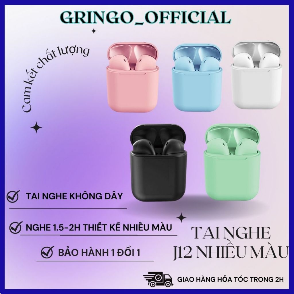 Tai nghe bluetooth không dây J12 TWS 5.0 nhiều màu âm thanh hỗ trợ nhiều dòng máy - gringo_official | J12 màu