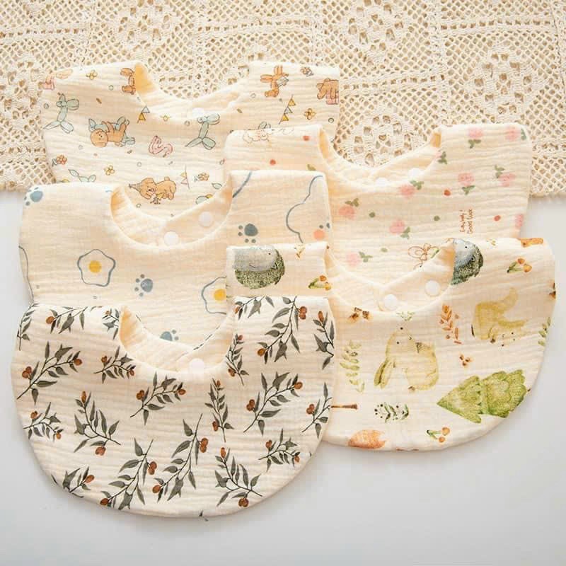 Yếm tròn xô Muslin nhiều họa tiết xinh xắn giao màu ngẫu nhiên bé trai bé gái