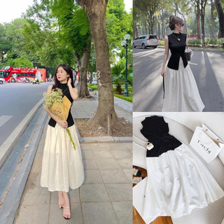 Đầm midi xanh ren bi cutout khoen lưng 💦💦