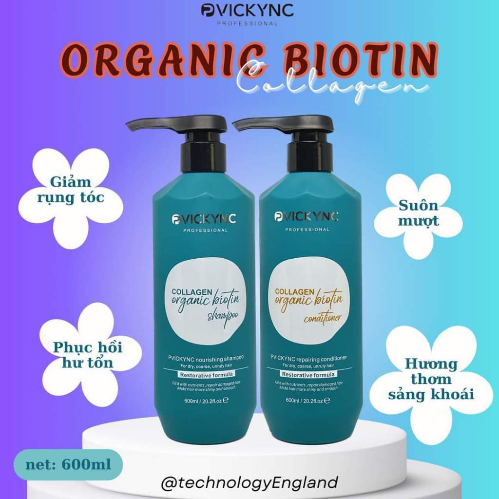 Bộ Gội Xả Collagen Organic Biotin VICKYNC 600ml - 1000ml