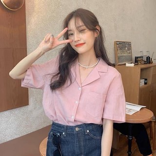 Áo sơ mi nữ ngắn tay cổ vest trơn basic thời trang - 26mall - a422-85