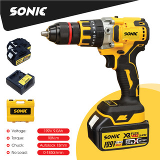 Máy khoan pin SONIC 199V Mẫu Mới - Có búa - Không chổi than - Pin 10 CELL - 100% Đồng - Khoan sắt, gỗ, tường - Đục bê tô