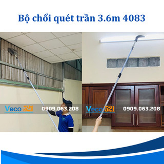 Combo chổi quét bụi bẩn 3 món Veco 521, dài 3.6 mét, gồm 1 chổi quét trần tam giác và 1 chổi quét trần cong