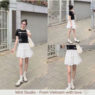 Chân váy ngắn Jemi bi nổi bèo tầng