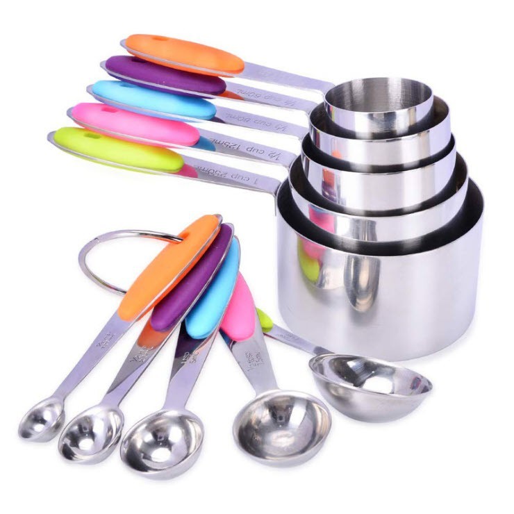 Bộ 10 Muỗng Đong Định Lượng Inox Cao Cấp Cán Silicon
