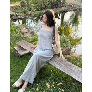 đầm 2dây bản to linen 2 lớp
