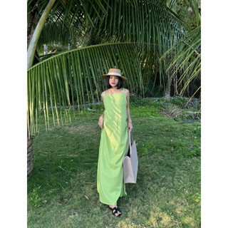 đầm 2dây linen hở lưng