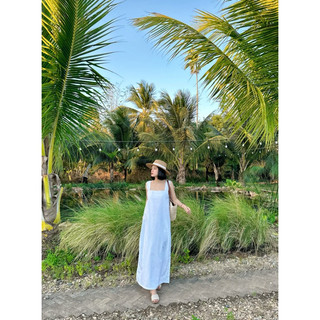 đầm 2dây bản to linen 2 lớp