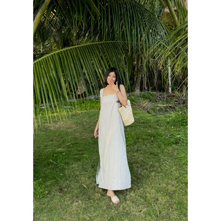 đầm 2dây bản to linen 2 lớp