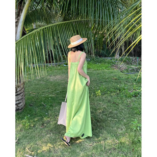 đầm 2dây linen hở lưng