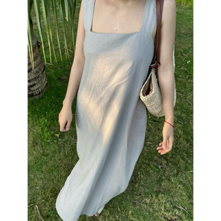 đầm 2dây bản to linen 2 lớp