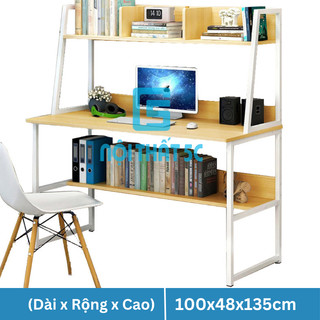 Bàn học tập làm việc Nội Thất 5C chân sắt sơn tĩnh điện có kệ sách mặt gỗ MDF cao cấp, bàn máy tính kèm hộc tủ tiện lợi