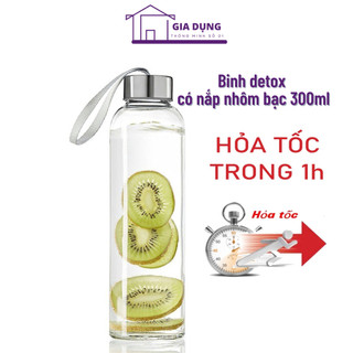 Bình thủy tinh đựng nước, bình thủy tinh, chai đựng nước ép, detox có nắp nhôm bạc 300ml