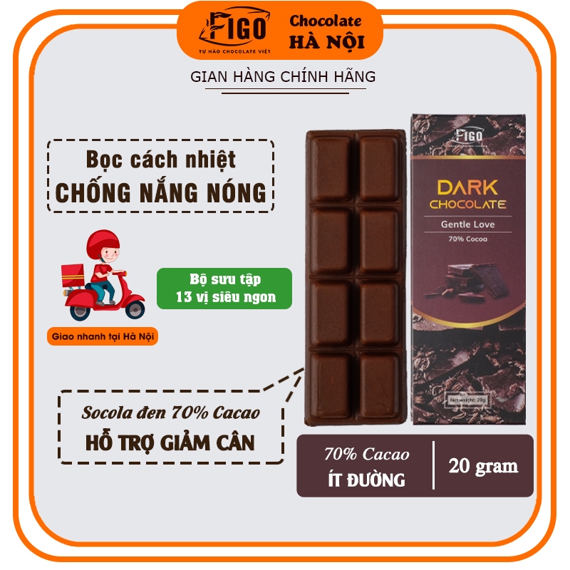 [Bar 20gr] Dark Chocolate 70% Cacao FIGO, Kẹo Socola đen đắng 70% Cacao, Vị đắng vừa, Ăn Giảm cân, G