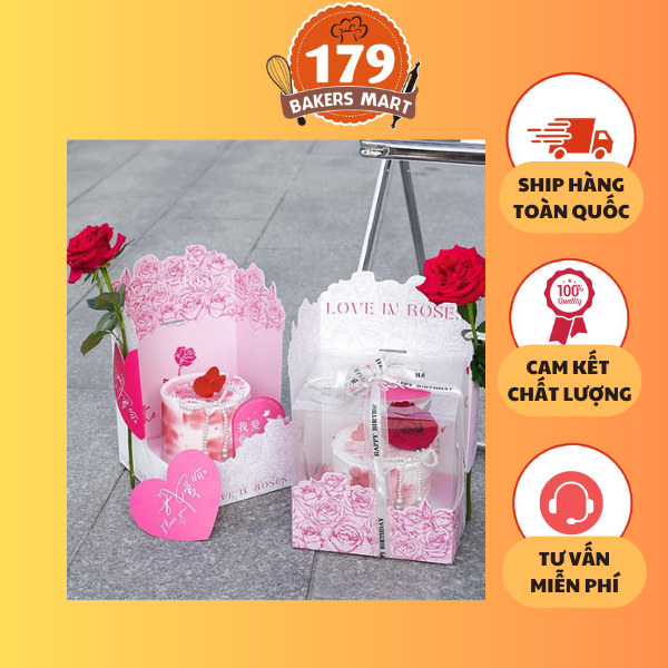 Hộp Bánh Kem Mica Hoa Hồng Size 22 x 20cm