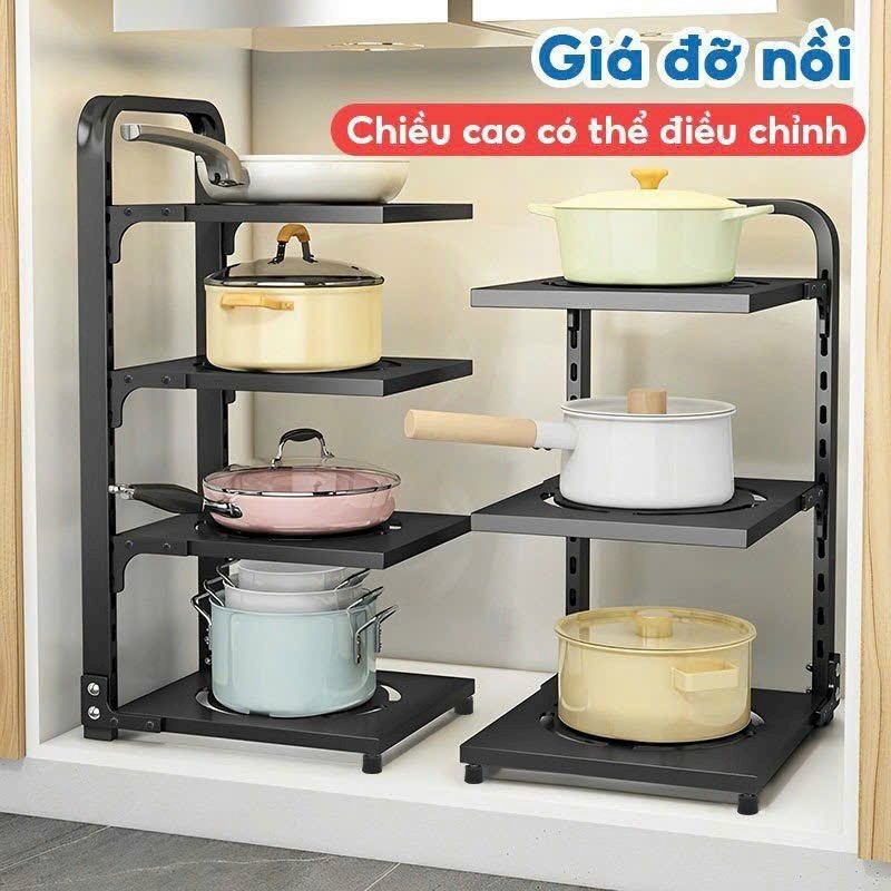 Kệ Giá Để Xoong Nồi Chảo 3-4 Tầng Có Thể Điều Chỉnh, Dùng Để Trên Kệ Bếp, Gầm Bếp, Góc Bếp
