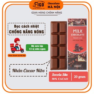 [Chính hãng] Bar 20gr- Milk Chocolate, Kẹo Socola sữa 50% Cacao Figo nhân Hạt Nibs tan ngay trong miệng, Ăn là Nghiện