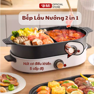 Bếp lẩu nướng điện đa năng 2in1 omi khay rời công suất 1500w, nồi lẩu nướng đa năng hỗ trợ lẩu, nướng, chiên, xào