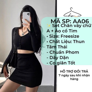 Set Váy Chữ A & Áo Cổ Tim Tay Dài Phù Hợp Đi Chơi Đi Tiệc