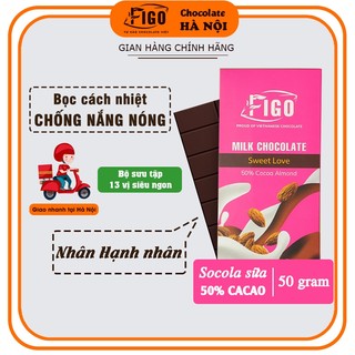 [Chính hãng] Socola sữa 50% Cacao nhân Hạnh nhân hiệu ChocolateFigo | Milk Chocolate Almond Thanh 50gr ĂN LÀ NGHỀN