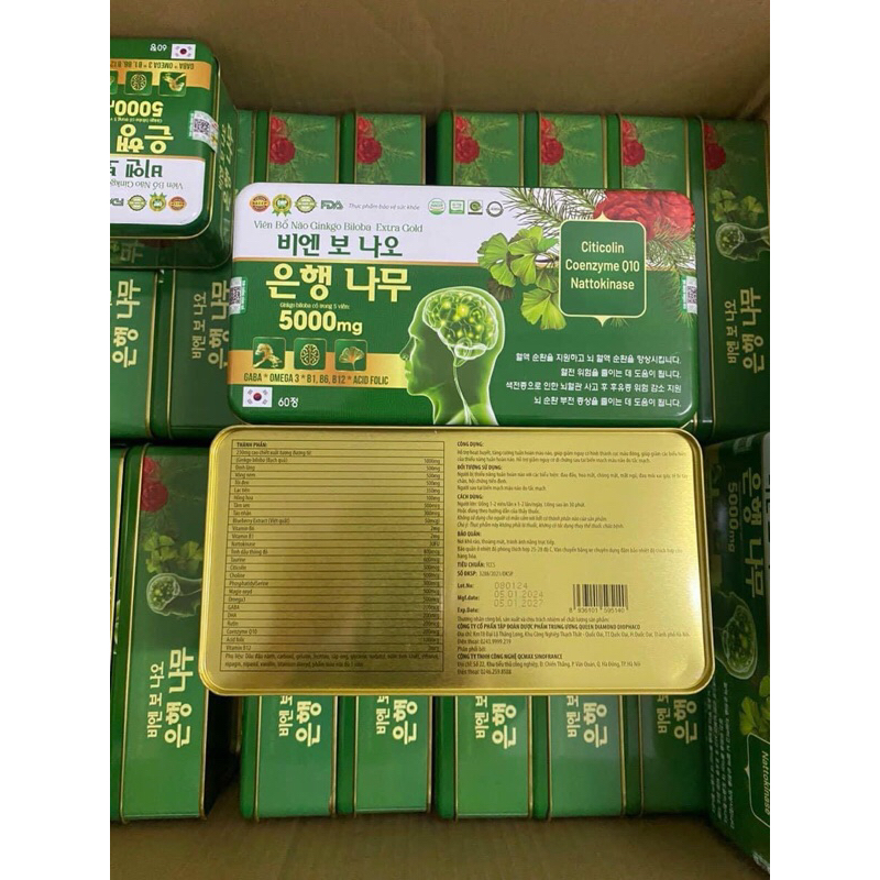 HỘP SẮT 60 VIÊN BỔ NÃO GINKGO BILOBA EXTRA GOLD 5000MG NHẬP KHẨU HÀN QUỐC