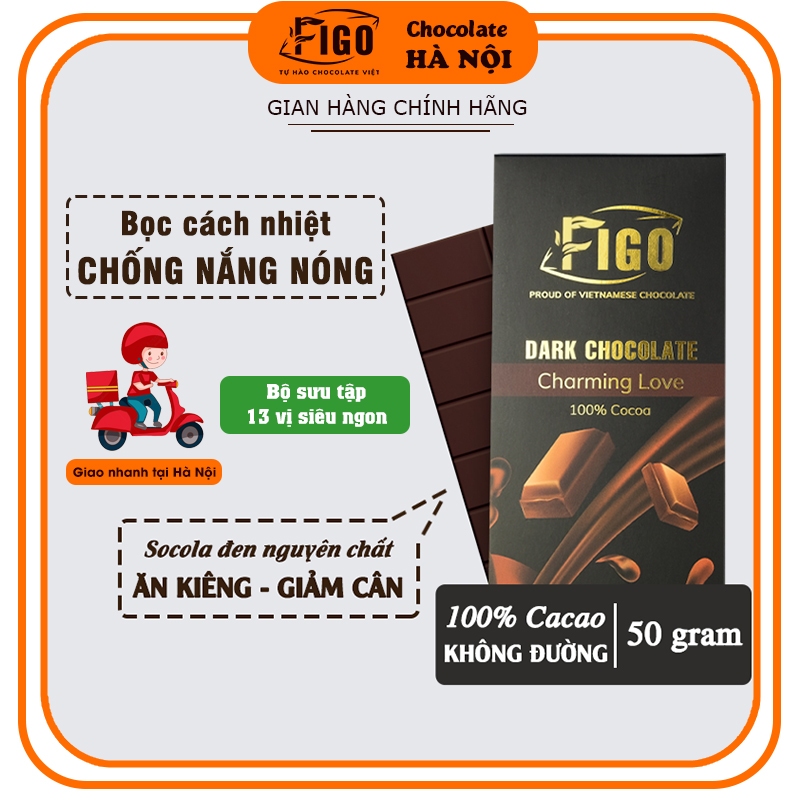 [Chính hãng] Socola đen nguyên chất 100% Cacao không đường FIGO Thanh 50gr| Dark Chocolate 100% Caca