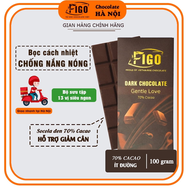 [Chính hãng] Socola đen nguyên chất 70% Cacao ít đường FIGO Thanh 100gr | Dark Chocolate 70% Cacao  