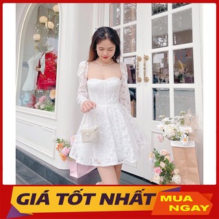 Đầm Ren Tay Dài Dáng Xòe Cúp Ngực Tiểu Thư Sang Chảnh V6129 - Yamy888