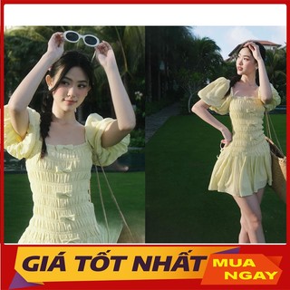 Đầm Rúm Đính Nơ Tay Bồng Màu Sắc Trẻ Trung V6130 - Yamy888