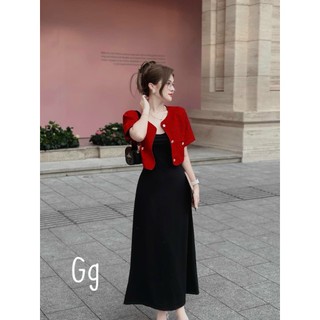THỜI TRANG THIẾT KẾ ĐẦM NỮ MẶC ĐI CHƠI CHẤT THUN GÂN ÁO LENNIN CỔ TRÒN TAY NGẮN ĐÍNH NÚT VÁY DÀI ÔM EO