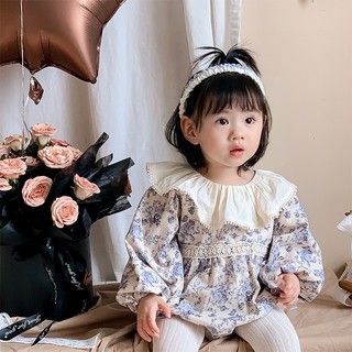 Bodysuit cổ tròn hoa nhí xanh ren cho bé gái hàng Quảng Châu