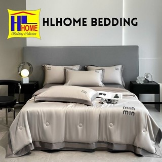 Bộ chăn ga lụa silk chăn hè chần bông minmin phối màu thoáng mát dùng 4 mùa