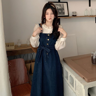  FREESHIP VÁY YẾM JEAN BUỘC NƠ ULLAZANG SIÊU XINH DÁNG THỤNG 