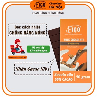 [Chính hãng] Socola sữa 50% Cacao nhân Cacao Nibs Thương hiệu ChocolateFigo | Milk Chocolate Nibs Thanh 50gr ĂN LÀ NGHỀN