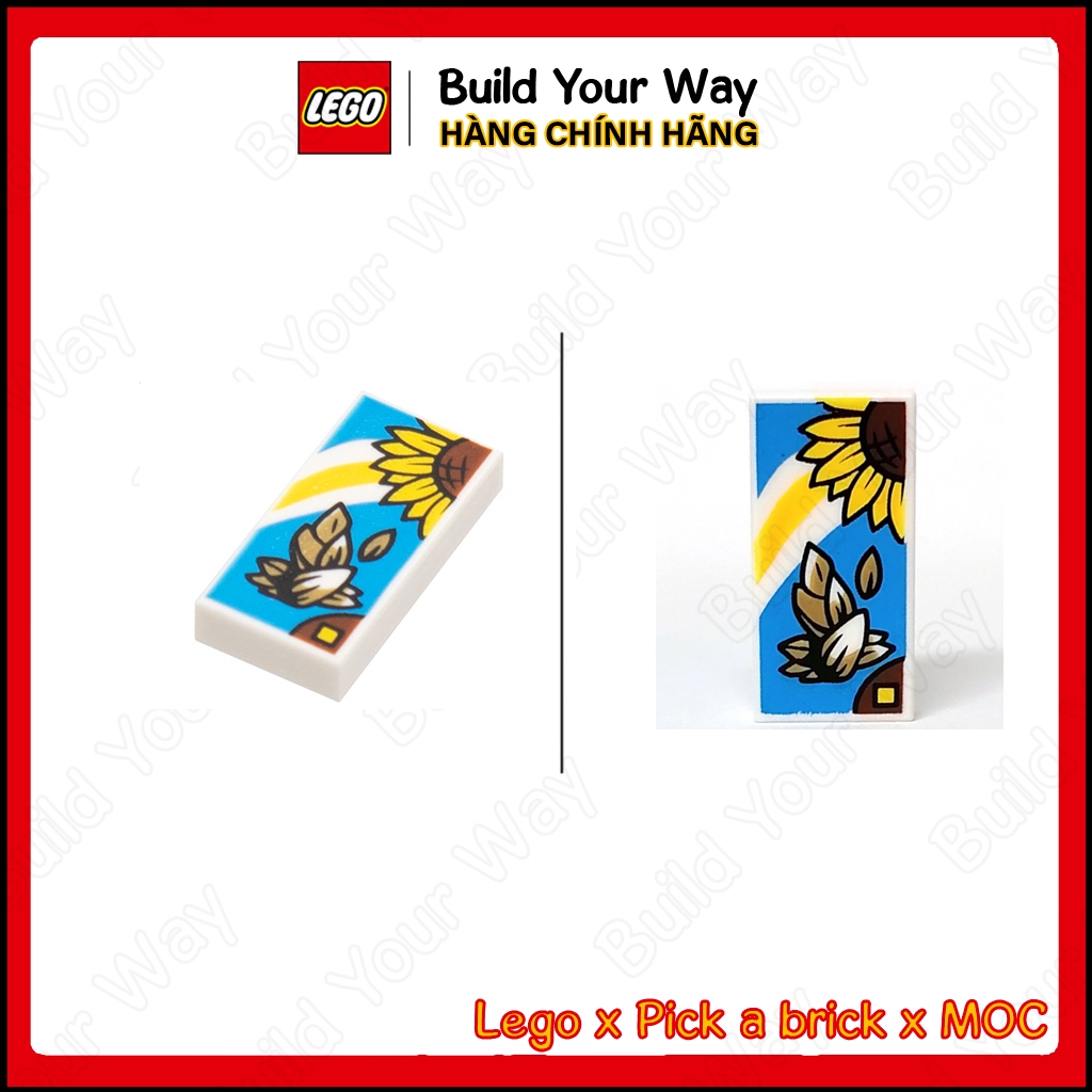 Lego Part in - Hoa hướng dương / 3069pb1020: Tile 1 x 2 with Sunflower and Seeds on Dark Azure Background Pattern