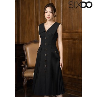 Đầm thô sát nách cổ v xếp li sixdo