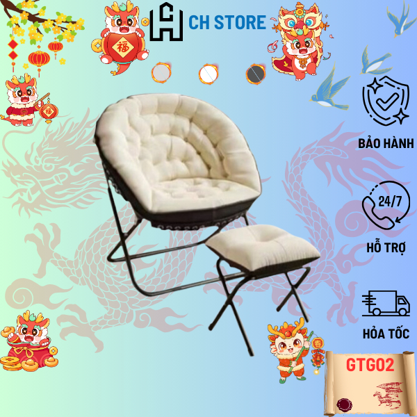 Ghế sofa đơn thư giãn gấp gọn cao cấp có gác chân, đệm ngồi bọc nhung êm ái, dễ dàng tháo ra vệ sinh