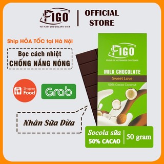 [Chính hãng] Milk Chocolate FIGO nhân Sữa Dừa FIGO Thanh 50gr | Kẹo Socola sữa nguyên chất 50% cacao, đồ ăn vặt sức khỏe