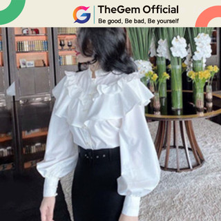 Áo sơ mi nút ngọc bèo tầng cổ trụ the gem