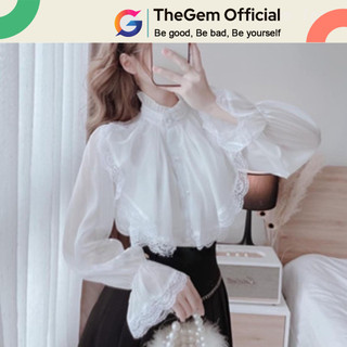 Áo sơ mi tiểu thư 2 lớp diện Tết phối ren The Gem