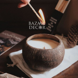 Nến gáo dừa đậu nành Sandalwood gỗ đàn hương | tặng kèm túi vải, hộp diêm, bó quế và 1 tấm postcard
