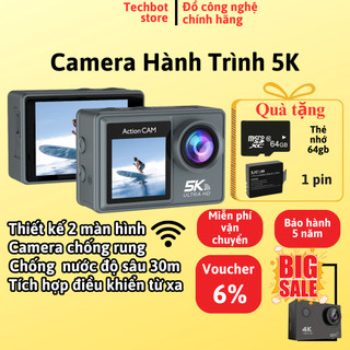 Máy ảnh mini 5k UTRA HD, camera hành trình xe máy 2 màn hình, cam hành trình nhỏ chống rung tích hợp điều khiển từ xa