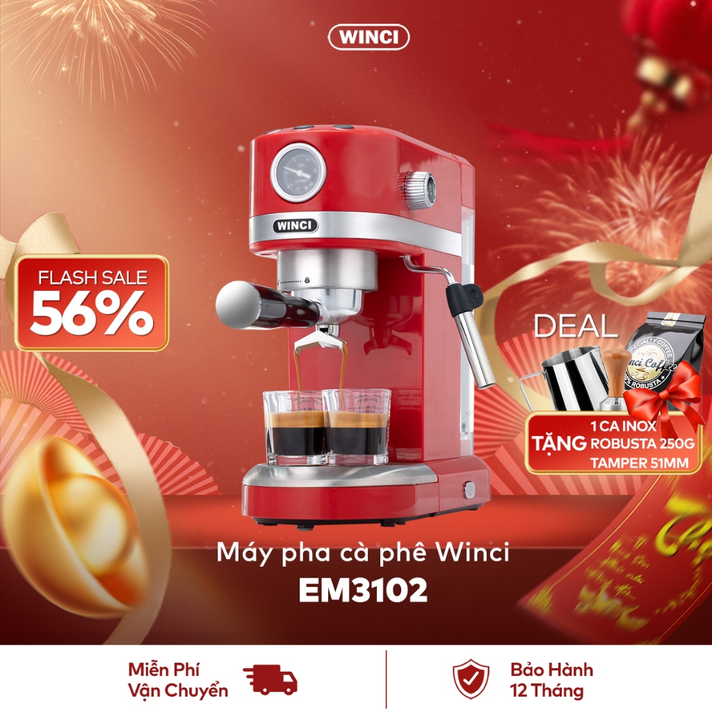 Máy pha cà phê Espresso, Capuchino, Latte WINCI EM3102, Áp suất 20BAR, bảo hành 12 tháng