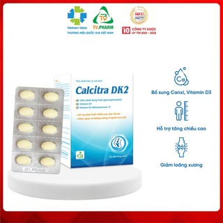 CALCITRA DK2 - Bổ sung Canxi, Vitamin D3, Hỗ trợ tăng chiều cao, giảm loãng xương (50 viên)