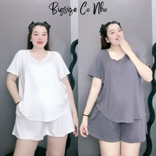 Đồ bộ bigsize nữ 60-95kg chất cotton lạnh mềm mát áo thun tay ngắn vạt bầu kèm quần short ngắn eo co giãn- SET901