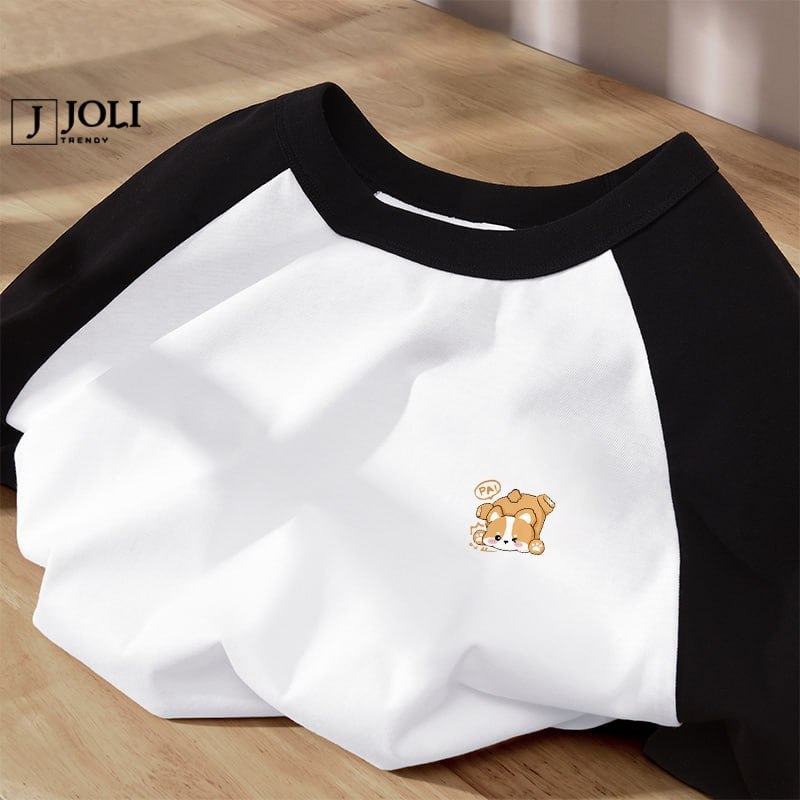 Áo Thun Nữ, Áo Raglan Tee Unisex By JOLI Mã Mèo Pa Chất Cotton Form Rộng Cho Nam Nữ