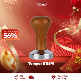 Tamper nén inox cán gỗ Winci, kích thước 51mm và 58mm.