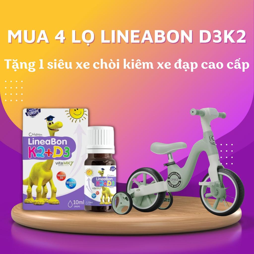 [Tặng xe Thăng bằng kiêm xe đạp của Happy baby bản Sport product] Combo 4 lọ LineaBon vitamin D3 K2 lọ 10ml  cho bé